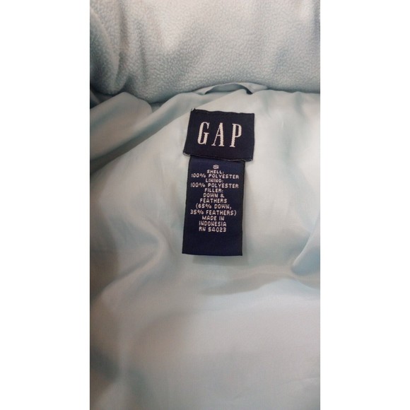 Gap Women's Size Small Puffer Down Jacket Baby Blue Button Zip Pockets- Quilted - Picture 12 of 12